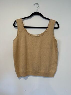 St. John Basics Santana Knit Tank Sweater Size L Metallic Gold Sleeveless Luxury